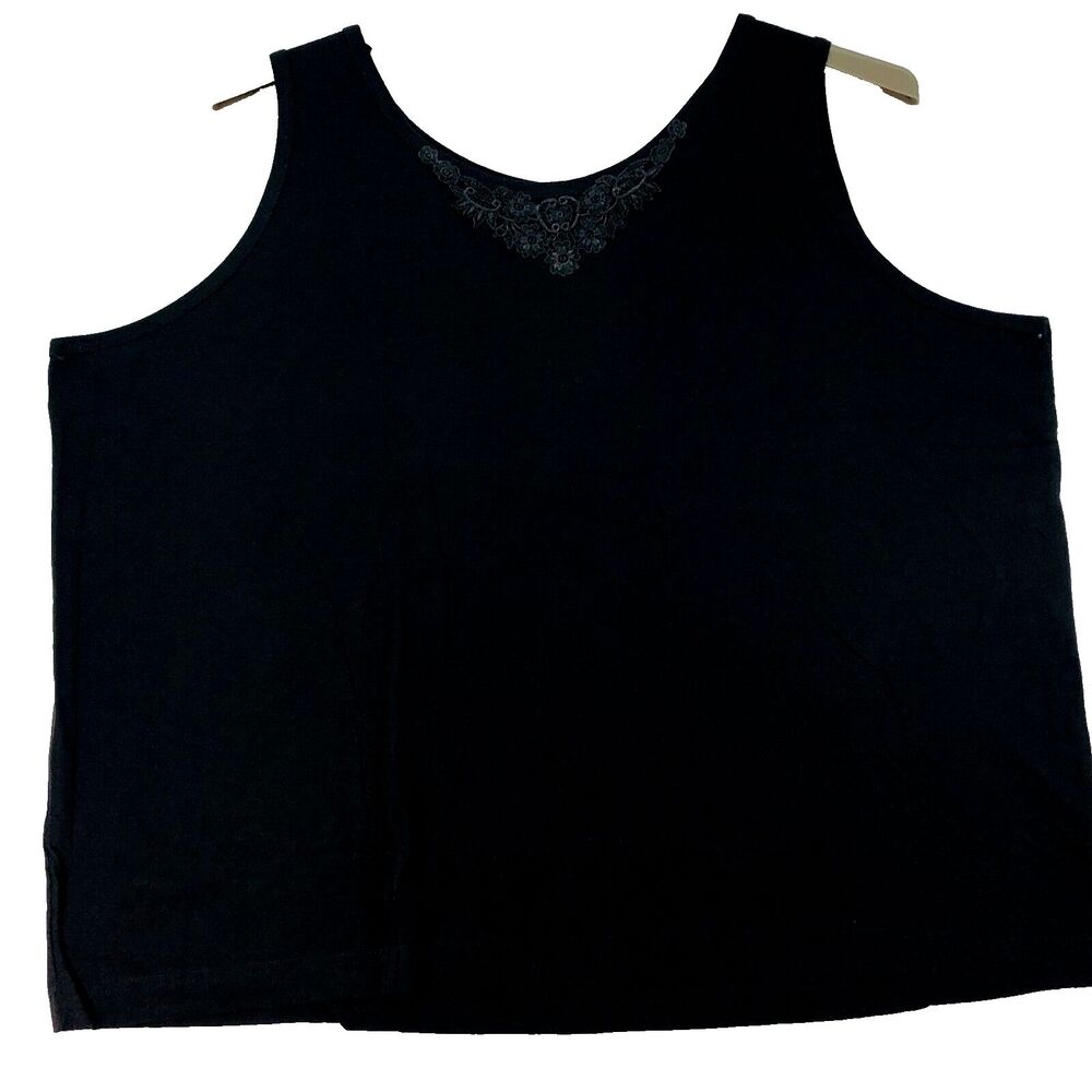 Upscale Shirt Women's Plus 4X Black Poly Cotton Embroidery NOS Vintage